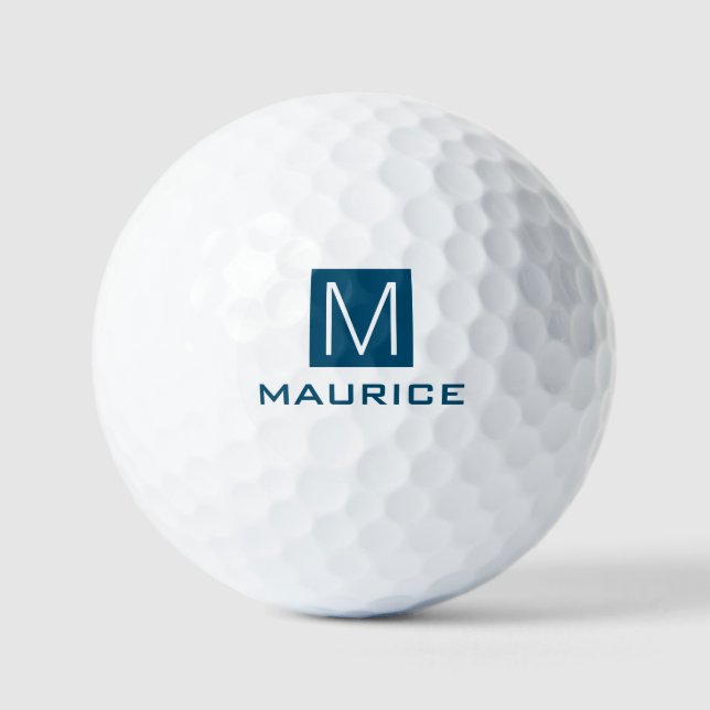 Modernes maskulines Monogramm dunkelblaues Quadrat Golfball (Vorderseite)
