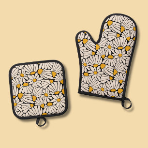 Modernes matisse inspiriertes Blumenretro Ofenhandschuh & Topflappen-Set