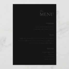 Modernes Matte Black Minimal Wedding Menü Menükarte
