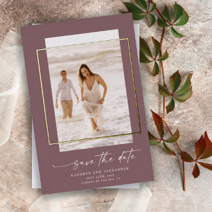 Modernes Mauve Foto Save the Date Real Gold Folieneinladung