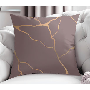 Modernes Mauve für Abstraktes Gold Vein Design Kissen