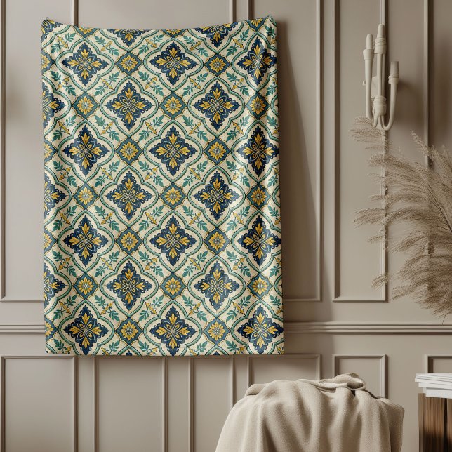 Modernes, mediterranes Küstendesign Inspiriert Fleecedecke (Modern Coastal Mediterranean Tile-Inspired Design Fleece Blanket)
