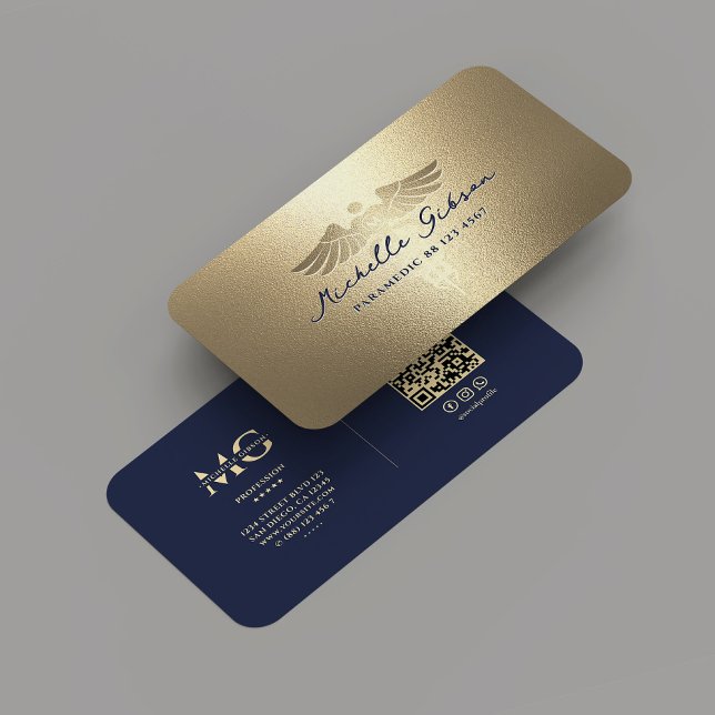 Modernes medizinisches Monogramm Caduceus Blue Gol Visitenkarte (Modern Medical Monogram Caduceus Blue Gold Business Card
)