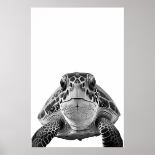 Modernes Meerschildkrötenportrait Schwarz-weiß Poster