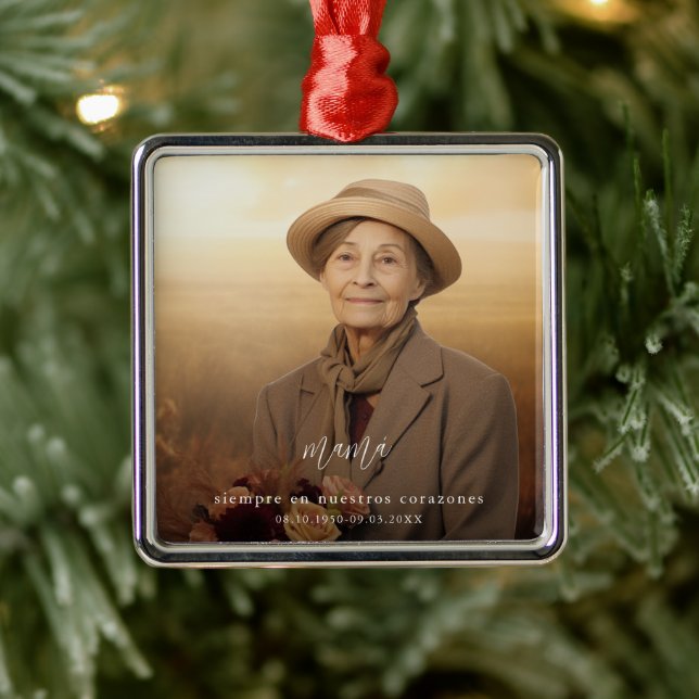 Modernes Memorial Bewahren Spanisches Foto Ornament Aus Metall (Baum)