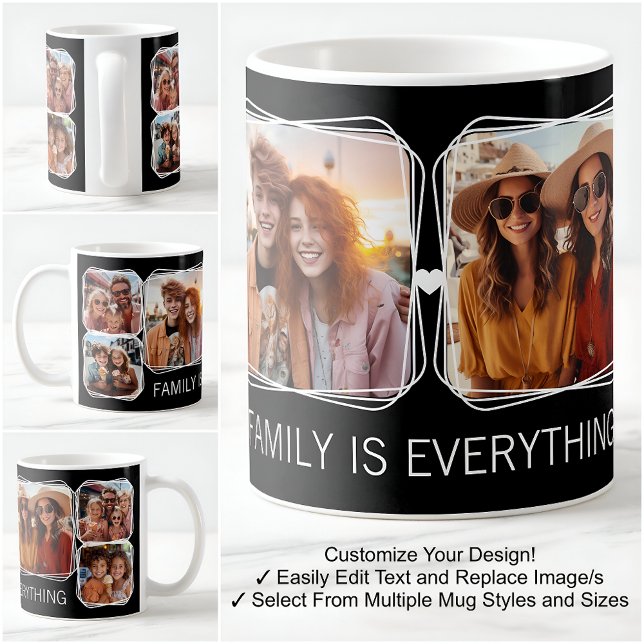 Modernes Memory 6-Fotocollage-Template Schwarz C00 Kaffeetasse (Von Creator hochgeladen)