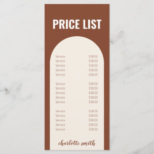 Modernes Menü auf der Speisekarte der Minimal Terr Menükarte