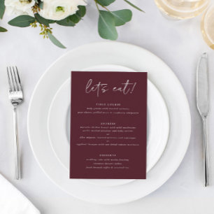 Modernes Merlot-Hochzeitmenü mit vielen Dankeschön Menükarte