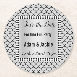 MODERNES MERMAID BLACK GRAYSAVE THE DATE UNTERSETZ RUNDER PAPPUNTERSETZER