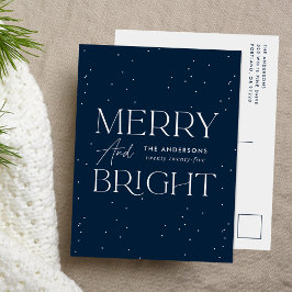 Modernes Merry and Bright Navy Non-Foto Feiertagspostkarte