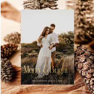 Modernes Merry & Bright Foto kariert Tartan Folien Feiertagskarte