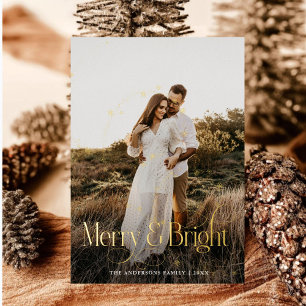Modernes Merry & Bright Foto kariert Tartan Folien Feiertagskarte