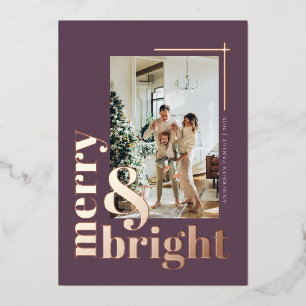 Modernes Merry & Bright Foto Lavender Weihnachten Folien Feiertagskarte