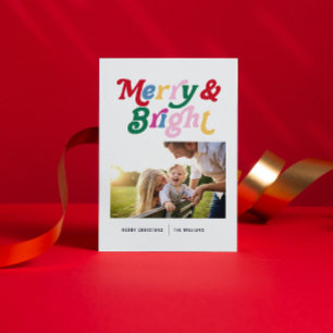 Modernes Merry & Bright Foto Retro Feiertagspostkarte