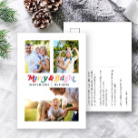 Modernes Merry & Bright Retro 3 Foto Feiertagspostkarte<br><div class="desc">Wir alle Liebe Urlaubstraditionen, und was besser zu feiern, als mit unserer modernen Merry & Bright farbigen Retro 3 Foto Ferien Postcard! Diese unvergessliche Postkarte zeichnet sich durch fröhliche und leuchtende Schriften aus, die in bunten Retro-Typografie geschrieben sind und eine lustige und moderne Ästhetik schaffen. Mit ihm können Sie Ihre...</div>