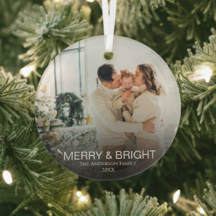 Modernes Merry & Bright Stilvolles Foto Ornament Aus Glas
