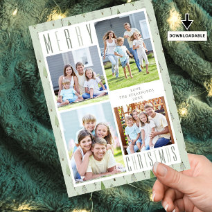 Modernes MERRY CHRISTMAS 4 Foto Bäume grün Feiertagskarte