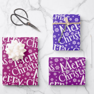 Modernes MERRY CHRISTMAS Snowflake Lila Pink Geschenkpapier Set