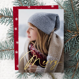 Modernes Merry Signature Script Red Foto Folien Feiertagskarte