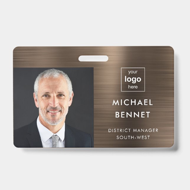 Modernes Metallic Bronze Brown Company Foto ID Ausweis (Vorderseite)