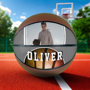 Modernes Metallic Orange Name Foto Basketball