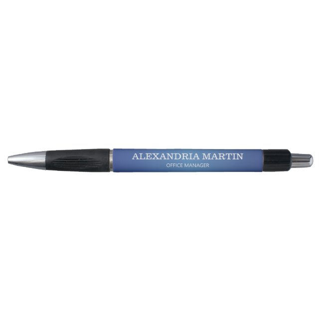 Modernes, metallisch minimales Blue Job Name Pen Kugelschreiber (Vorderseite)