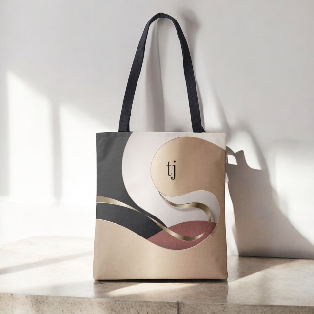 Modernes metallisches Abstraktes Muster mit Monogr (Personalize this custom tote with your monogram initials.)