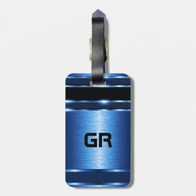 Modernes metallisches blaues geometrisches Design Gepäckanhänger (Rückseite vertikal)