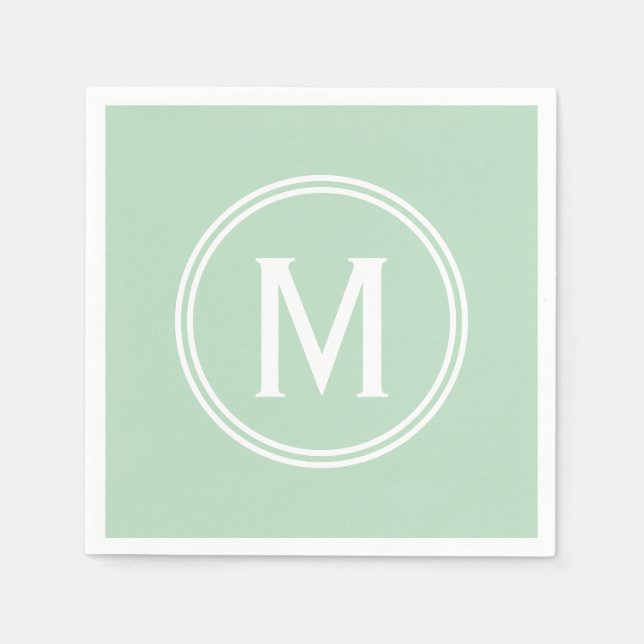 Modernes Mini Green Custom Round Gerahmt Monogram Serviette (Vorderseite)