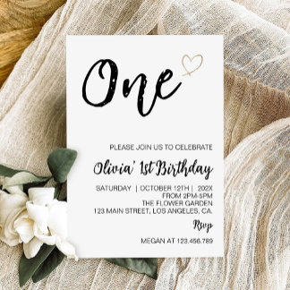 Modernes Minimal 1. Geburtstag Foto Einladung