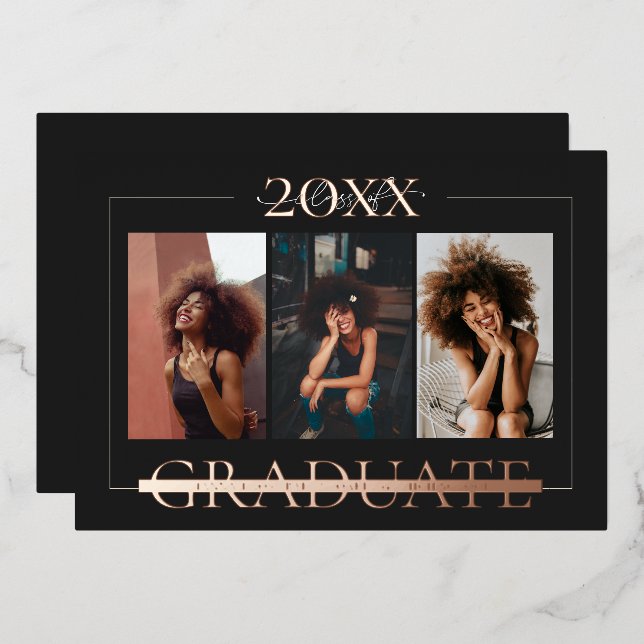 Modernes Minimal | 3 Foto Abschluss Ankündigung (Vorderseite/Rückseite)