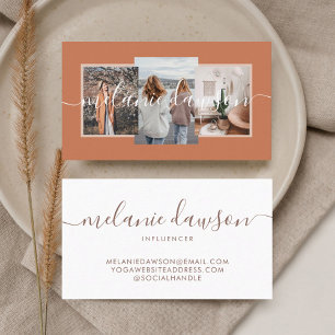 Modernes Minimal 3 Foto Social Influencer Orange Visitenkarte