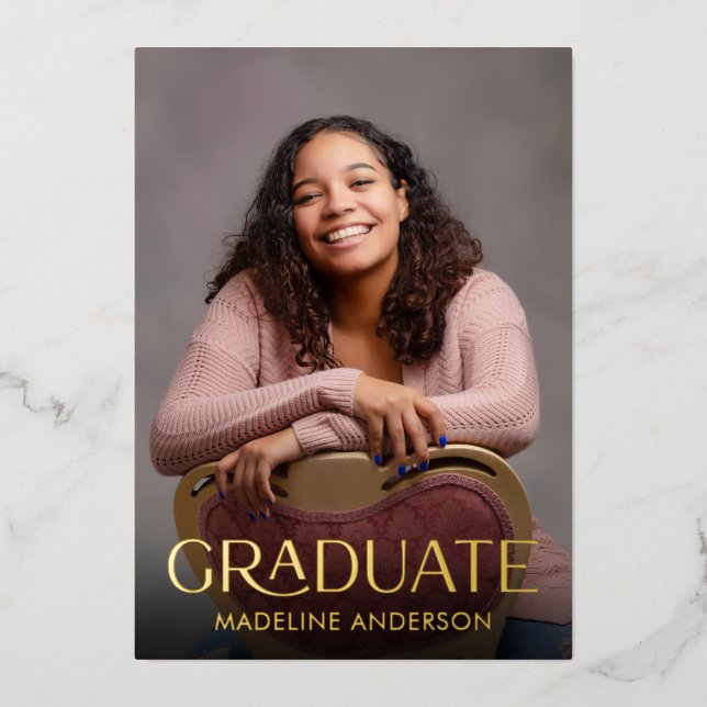 Modernes Minimal Abschluss 2 Foto Gold Folieneinladung (Vorderseite)