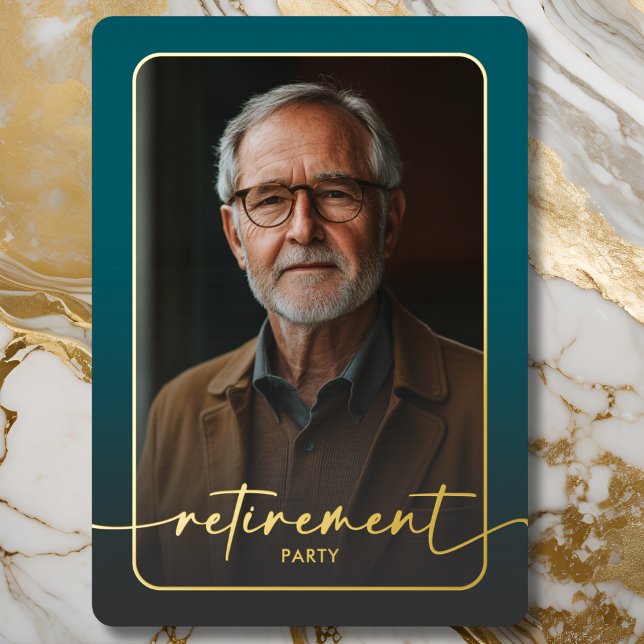 Modernes Minimal Aquamarines Foto-Renting-Party Folieneinladung (Modern Minimal Teal Photo Retirement Party Foil Invitation)