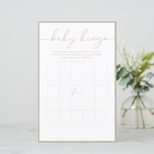 Modernes Minimal | Baby Bingo Game Card (Stehend Vorderseite)