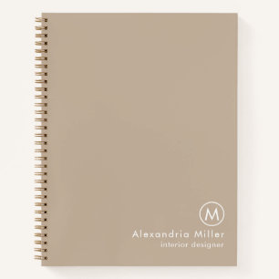 Modernes Minimal-Beige Monogramm Notizbuch
