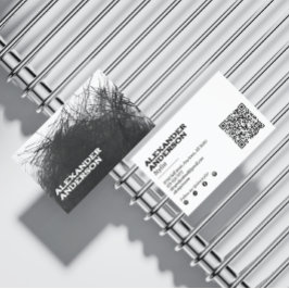 Modernes Minimal Black Charcoal Scribble Scannable Visitenkarte