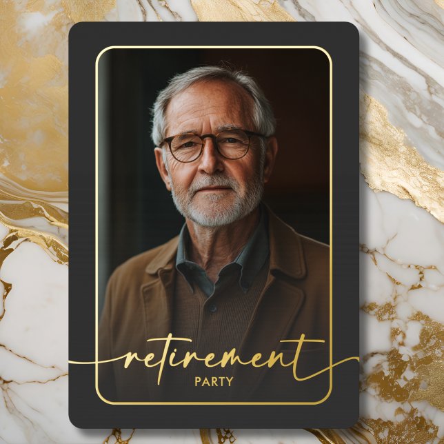 Modernes Minimal Black Foto Retirement Party Folieneinladung (Modern Minimal Black Photo Retirement Party Foil Invitation)