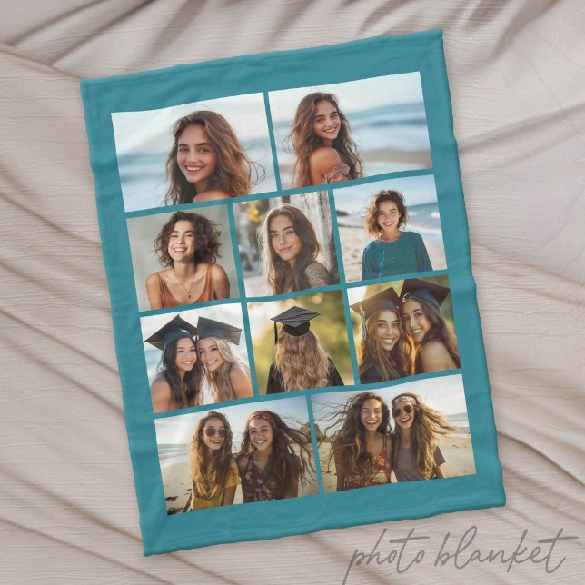 Modernes Minimal Blau - 10 Foto-Collage Fleecedecke (Custom Photo Blanket - Makes a Great Gift)