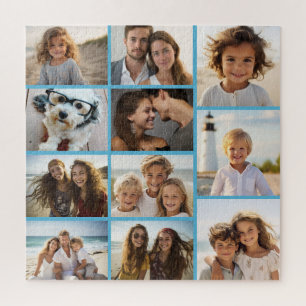 Modernes Minimal Blau - 11 Foto-Collage Puzzle