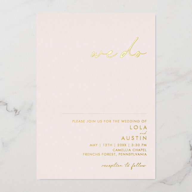 Modernes Minimal | Blush and Gold wir Hochzeit ech Folieneinladung (Vorderseite)