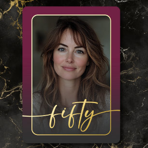 Modernes Minimal Burgund Foto Fiftieth Birthday Folieneinladung