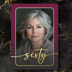 Modernes Minimal Burgundy Foto 60. Geburtstag Folieneinladung