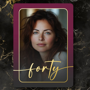 Modernes Minimal Burgundy Foto Fortieth Birthday Folieneinladung