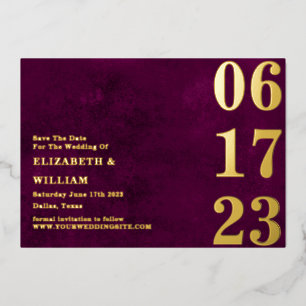 Modernes Minimal Burgundy Gold Foto Save the Date Folieneinladung