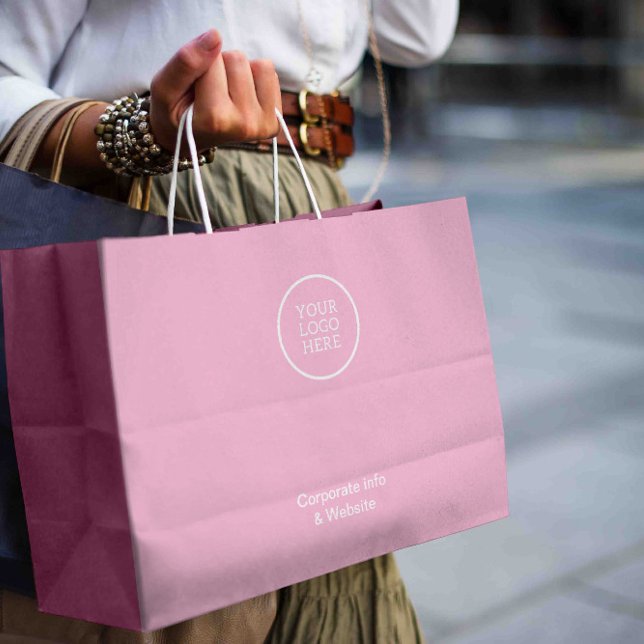 Modernes Minimal-Business-Logo Rosa Unternehmensin Große Geschenktüte (Modern Minimal Business Logo Pink Corporate info Large Gift Bag)