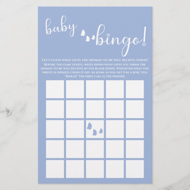 Modernes Minimal Butterfly Calligraphy Baby Bingo (Vorderseite)