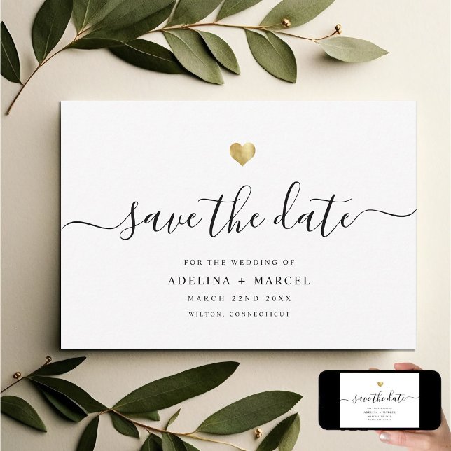 Modernes Minimal Calligraphy Chic Gold Save The Date (Von Creator hochgeladen)