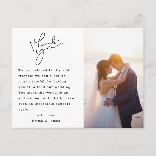 Modernes Minimal Calligraphy Wedding Foto Vielen D Postkarte (Vorderseite)