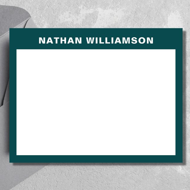 Modernes Minimal Dunkles Aquamarines Blau für Männ Mitteilungskarte (Von Creator hochgeladen)